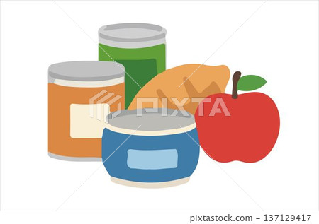 Vibrant illustration of food items promoting healthy eating. 137129417