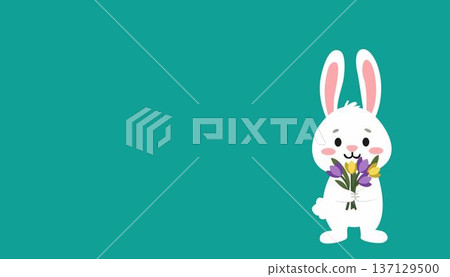 Adorable bunny with bouquet on teal background 137129500