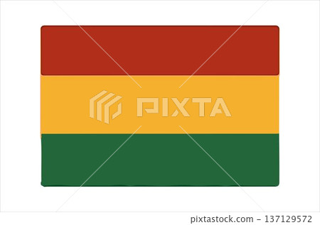 A colorful flag design featuring red, yellow, and green stripes. 137129572
