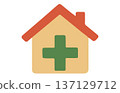 Simple house icon featuring a medical cross for healthcare themes. 137129712