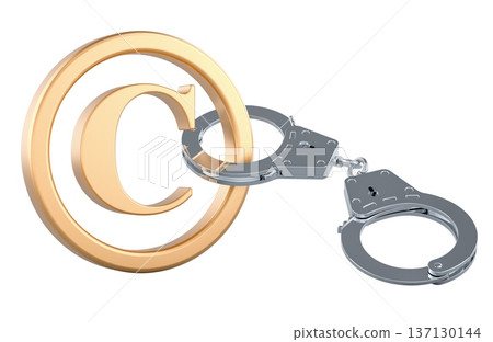 Copyright symbol with handcuffs. Concept of piracy punishment orcopyright infringement, 3d rendering 137130144