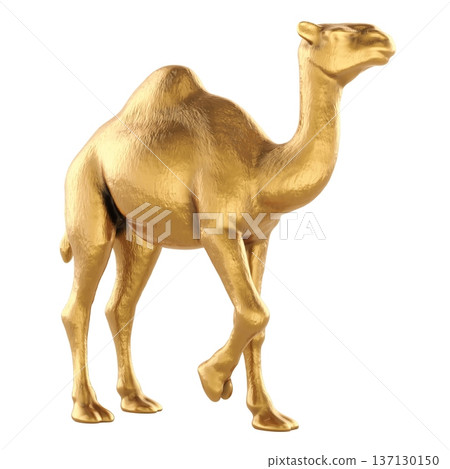 Golden dromedary camel figurine, 3D rendering Golden dromedary camel figurine, 3D rendering 137130150