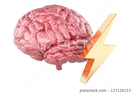 Human brain with lightning bolt, brain power concept. 3d rendering 137130153