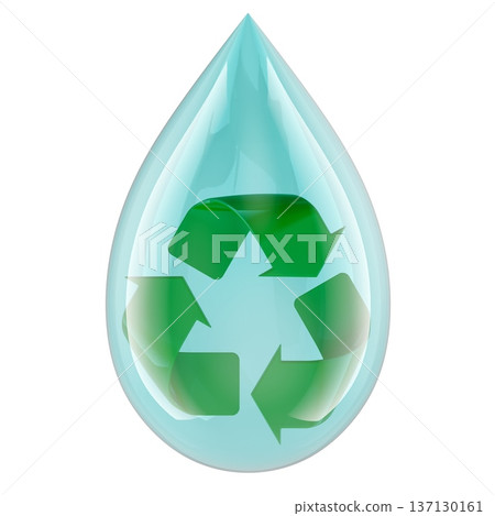 Water drop with recycling symbol concept of water reuse. 3d rendering 137130161