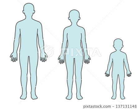 Human body diagram/full body silhouette base illustration set (male, female, child, front view) Human body diagram/full body silhouette base illustration set (male, female, child, front view) 137131148