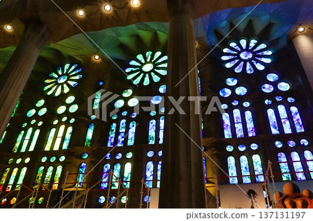 World Heritage Site: Stained Glass Windows of the Sagrada Familia Nearing Completion, Barcelona, Spain World Heritage Site: Stained Glass Windows of the Sagrada Familia Nearing Completion, Barcelona, Spain 137131197