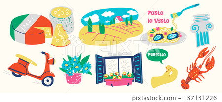 Italy Icons Set Hand Drawn 137131226