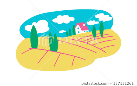 Farm Landscape With House Cartoon Farm Landscape With House Cartoon 137131261