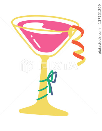 Cocktail Glass With Ribbon Doodle 137131299