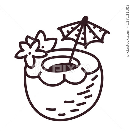 Coconut Drink With Umbrella Line Coconut Drink With Umbrella Line 137131302
