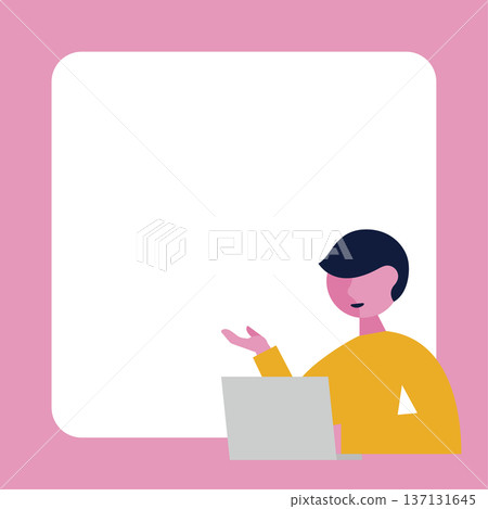 Frame illustration of a man and a computer (square) Frame illustration of a man and a computer (square) 137131645