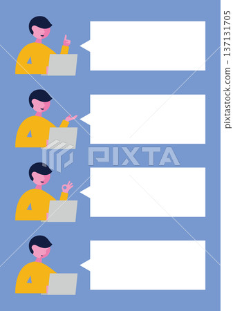 一組插圖，包括一台電腦和一個面向右側的男人（對話框） 137131705