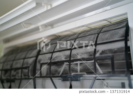Dust on air conditioner filters Dust on air conditioner filters 137131914