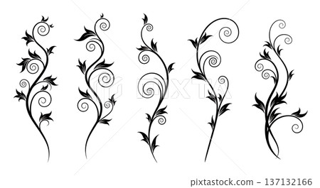 Black Solid Aerodynamic Air Current Silhouettes Set of Six on White Background 137132166