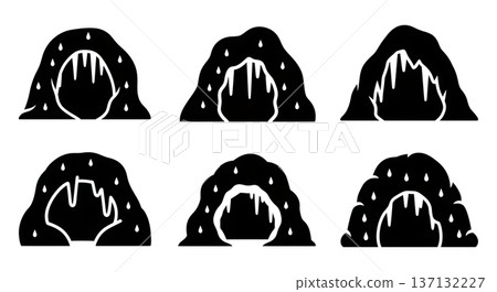 Black Solid Ice Cave Water Droplet Silhouettes Set of Six on White Background Black Solid Ice Cave Water Droplet Silhouettes Set of Six on White Background 137132227