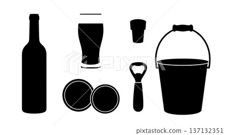 Black Solid Barware Silhouettes Set of Six on White Background Black Solid Barware Silhouettes Set of Six on White Background 137132351