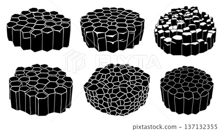 Black Solid Basalt Column Silhouettes Set of Six on White Background Black Solid Basalt Column Silhouettes Set of Six on White Background 137132355