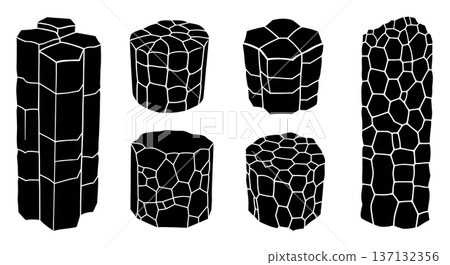 Black Solid Basalt Column Silhouettes Set of Six on White Background 137132356
