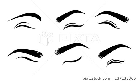 Black Solid Beauty Eyebrow Silhouettes Set of Six on White Background Black Solid Beauty Eyebrow Silhouettes Set of Six on White Background 137132369