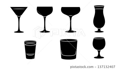 Black Solid Bread Roll Silhouettes Set of Six on White Background Black Solid Bread Roll Silhouettes Set of Six on White Background 137132407