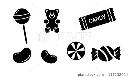 Black Solid Candy Silhouettes Set of Six on White Background 137132424