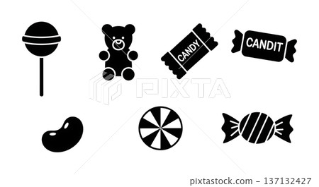Black Solid Candy Silhouettes Set of Six on White Background 137132427