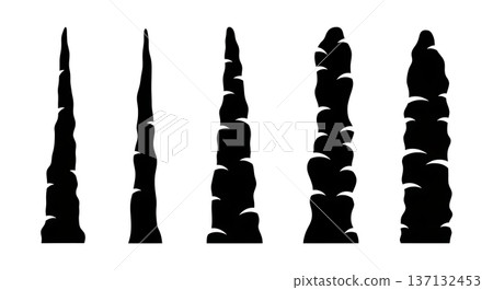 Black Solid Cave Column Formation Silhouettes Set of Six on White Background Black Solid Cave Column Formation Silhouettes Set of Six on White Background 137132453