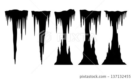 Black Solid Cave Column Formation Silhouettes Set of Six on White Background 137132455