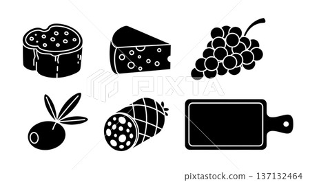 Black Solid Charcuterie Silhouettes Set of Six on White Background Black Solid Charcuterie Silhouettes Set of Six on White Background 137132464