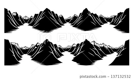 Black Solid Coastal Fjord Silhouettes Set of Six on White Background 137132532
