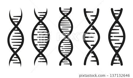 Black Solid DNA Genetic Helix Silhouettes Set of Six on White Background Black Solid DNA Genetic Helix Silhouettes Set of Six on White Background 137132646