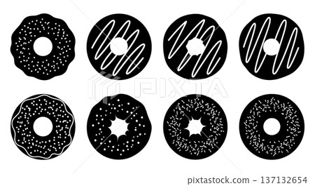 Black Solid Donuts and Bagels Set of Six on White Background Black Solid Donuts and Bagels Set of Six on White Background 137132654