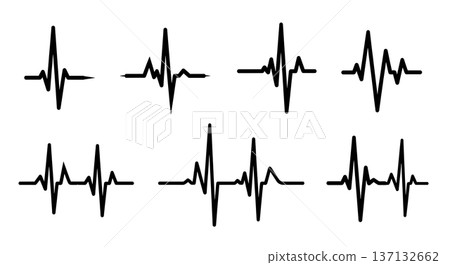 Black Solid EKG Monitor Silhouettes Set of Six on White Background Black Solid EKG Monitor Silhouettes Set of Six on White Background 137132662