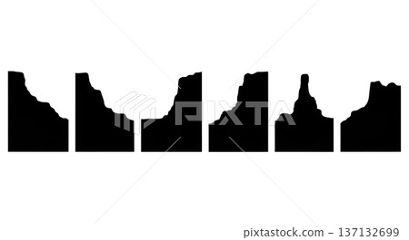 Black Solid Eroded Valley Ridge Silhouettes Set of Six on White Background 137132699