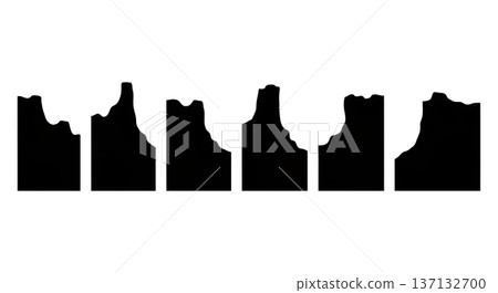 Black Solid Eroded Valley Ridge Silhouettes Set of Six on White Background Black Solid Eroded Valley Ridge Silhouettes Set of Six on White Background 137132700