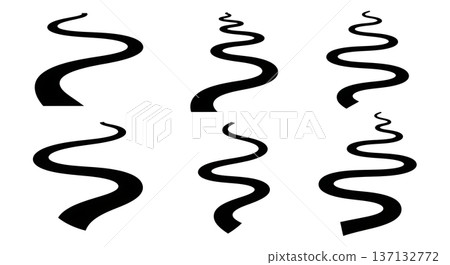 Black Solid Flowing River Meander Silhouettes Set of Six on White Background Black Solid Flowing River Meander Silhouettes Set of Six on White Background 137132772