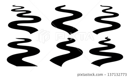Black Solid Flowing River Meander Silhouettes Set of Six on White Background Black Solid Flowing River Meander Silhouettes Set of Six on White Background 137132773