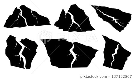 Black Solid Glacier Crevice Silhouettes Set of Six on White Background Black Solid Glacier Crevice Silhouettes Set of Six on White Background 137132867