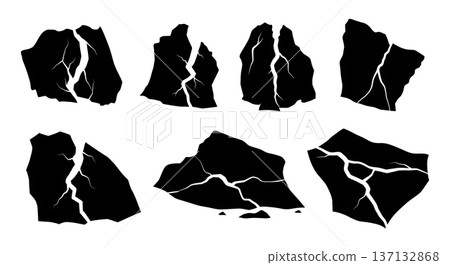 Black Solid Glacier Crevice Silhouettes Set of Six on White Background Black Solid Glacier Crevice Silhouettes Set of Six on White Background 137132868