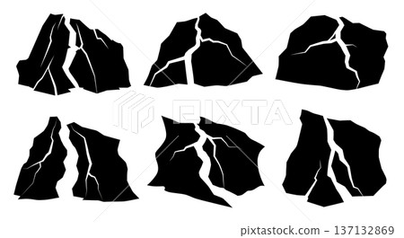 Black Solid Glacier Crevice Silhouettes Set of Six on White Background Black Solid Glacier Crevice Silhouettes Set of Six on White Background 137132869