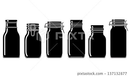 Black Solid Grain Jar Silhouettes Set of Six on White Background Black Solid Grain Jar Silhouettes Set of Six on White Background 137132877