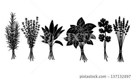 Black Solid Halloween Candy Silhouettes Set of Six on White Background 137132897