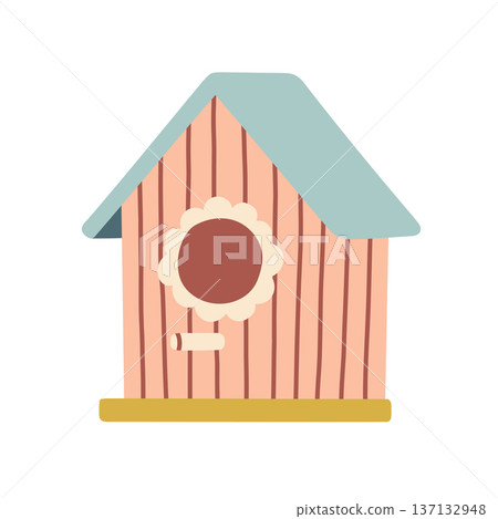 Cute flat vector birdhouse illustration in soft pastel colors. Perfect for spring designs, garden decor, kids illustrations, nature themes and eco friendly projects 137132948