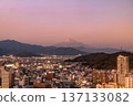 靜岡城在黃昏時分被魔幻時刻的光芒照亮，冬日的富士山也清晰可見。 137133082