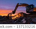 Demolition work at dusk - AI generated 137133216
