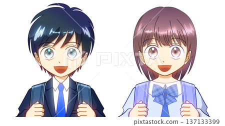 Elementary school entrance ceremony, anime-style illustration of boys and girls carrying school bags Elementary school entrance ceremony, anime-style illustration of boys and girls carrying school bags 137133399