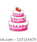 Illustration of a three-tiered strawberry cake (celebration/birthday) 137133479