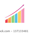 Business illustration of a rising colorful bar graph and arrow 137133481