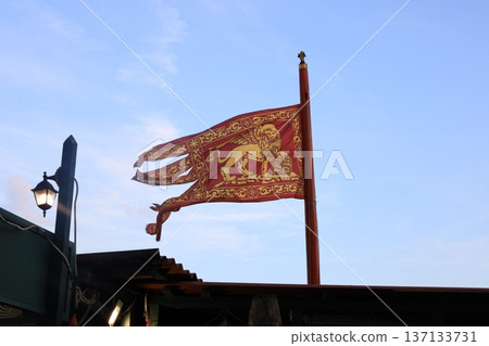 A red flag with a lion, the symbol of Venice 137133731