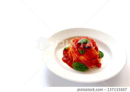 Tomato pasta on white background 137133887